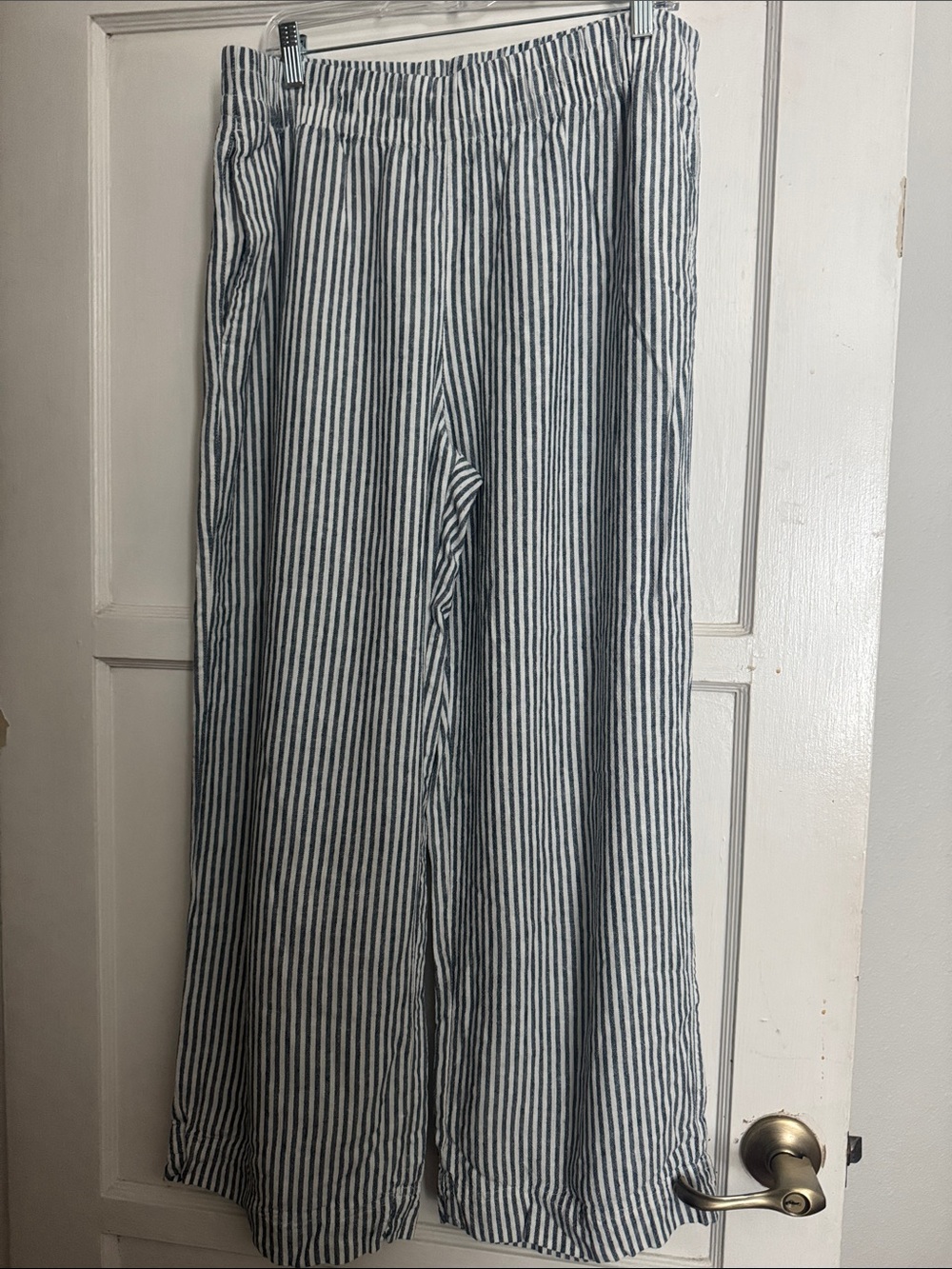 Striped Blue and White Women’s Relaxed Linen-Blend Pants